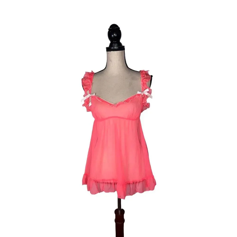 Victoria's Secret Pink Sheer Ruffle Babydoll Lingerie Top    Size: M